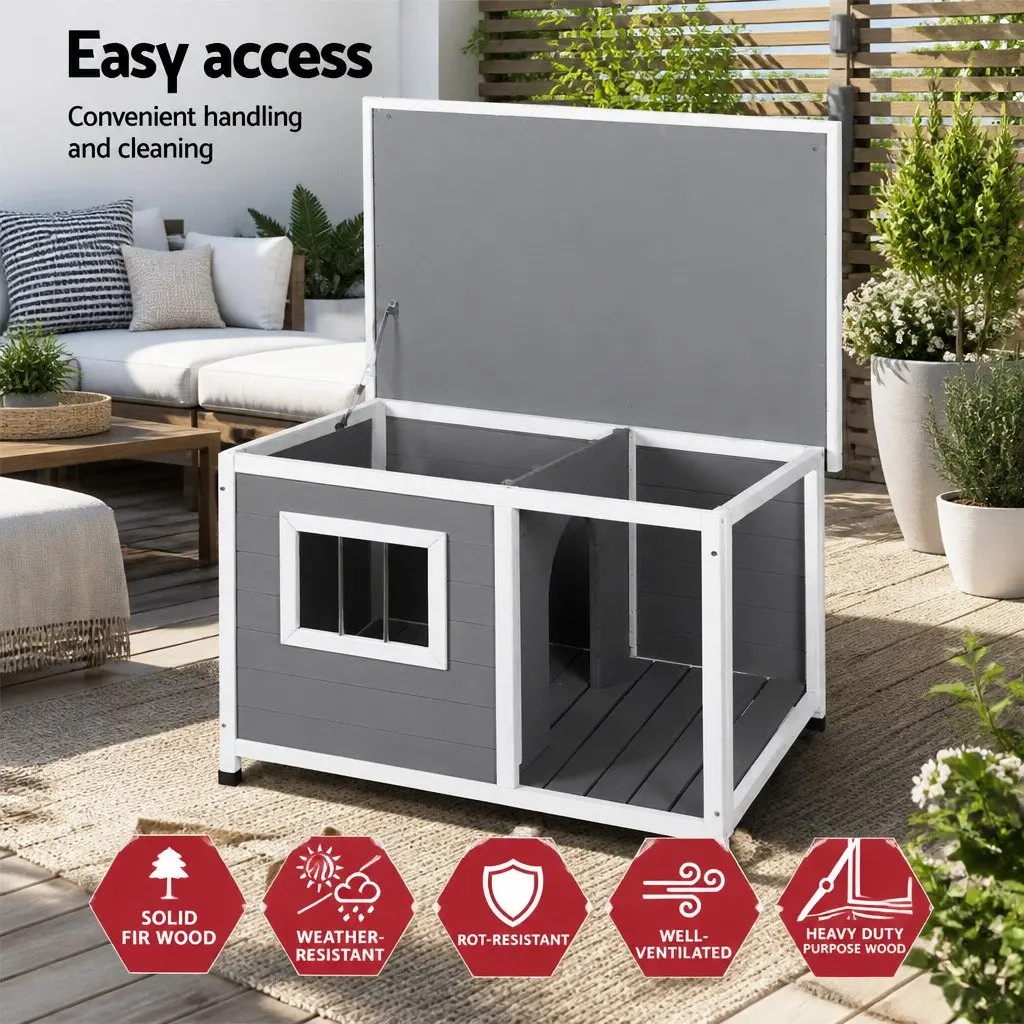 Dog Kennel Grey Large Wooden Outdoor Indoor Puppy Cabin Log Pet Shelter