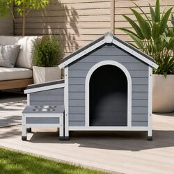 Dog Kennel House Large Wooden Indoor Outdoor Pet Cabin Puppy Shelter Grey White
