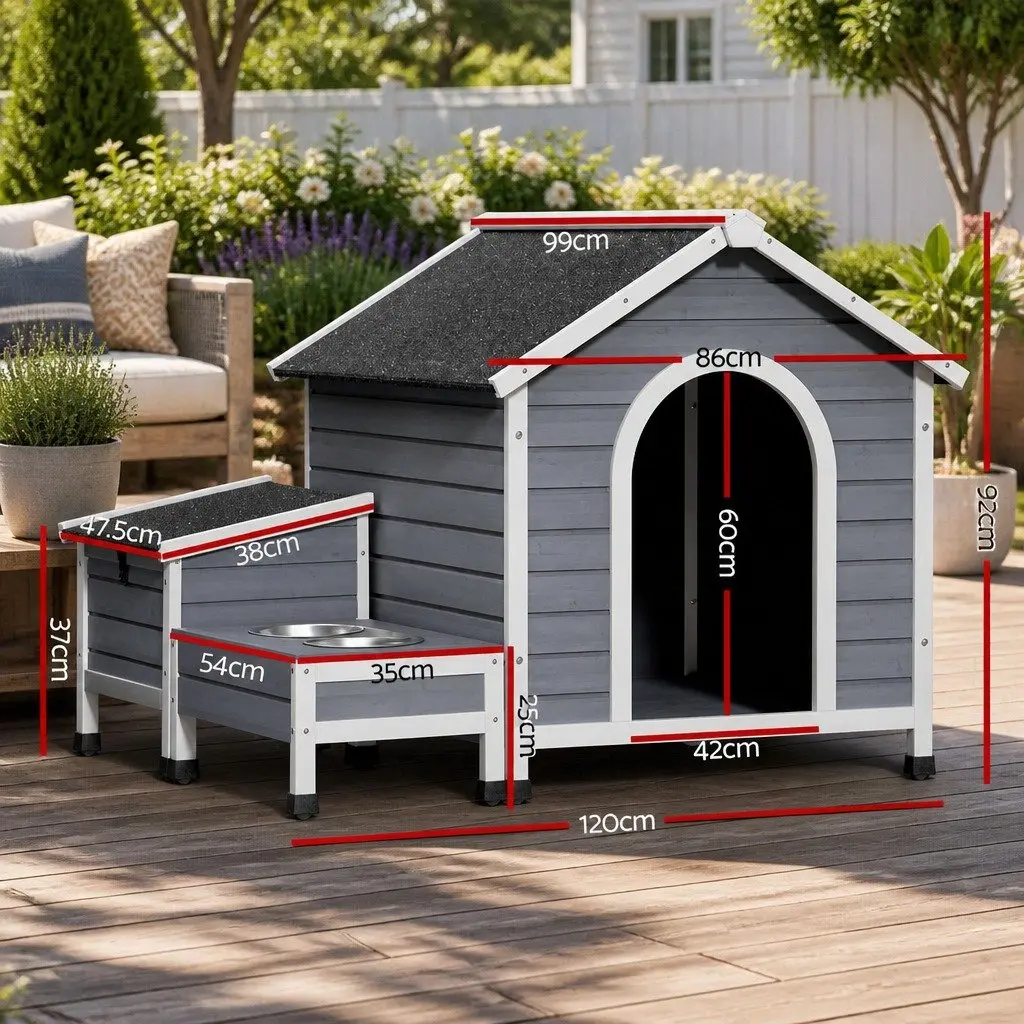 Dog Kennel Large Wooden Grey White Weatherproof Indoor Outdoor Pet Cabin