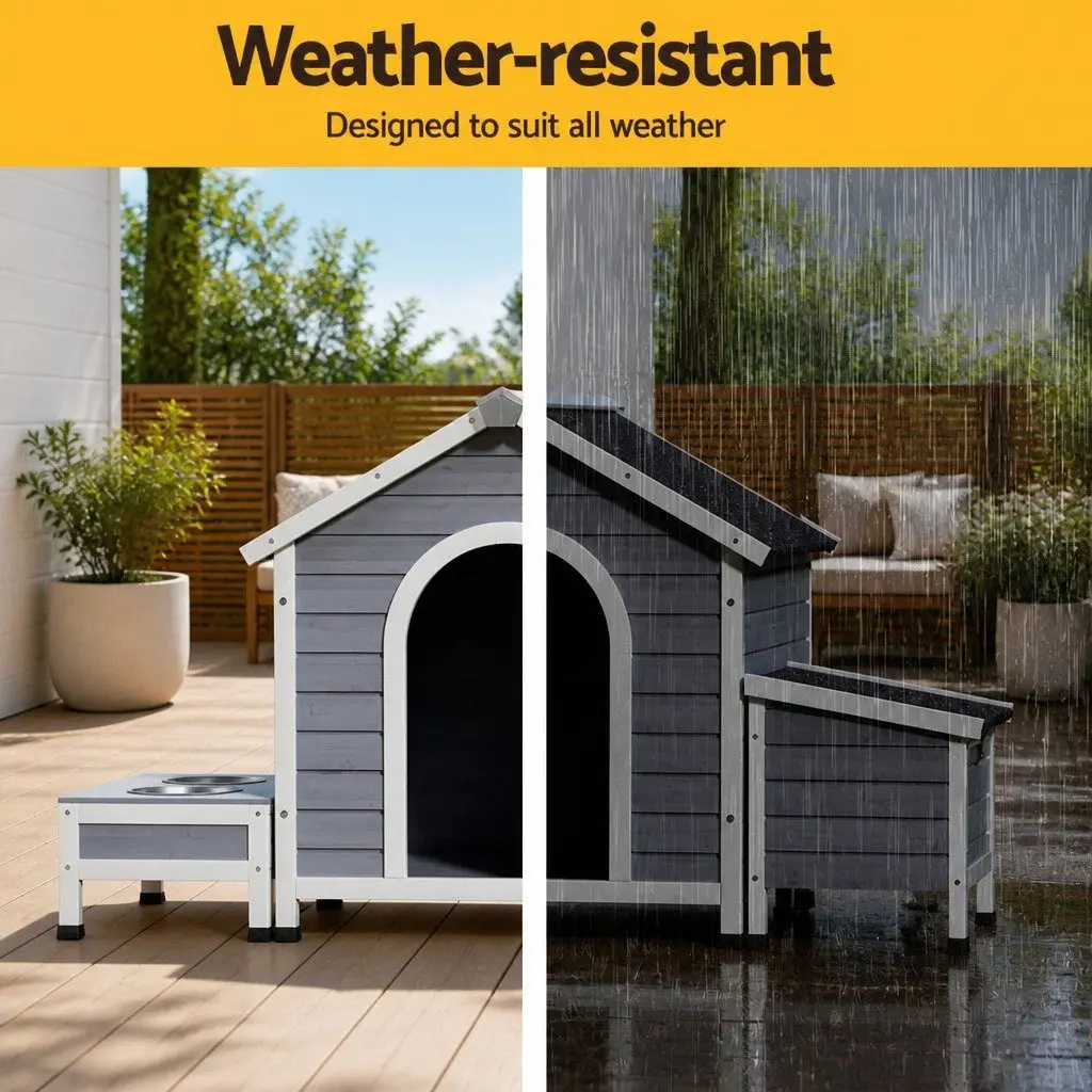 Dog Kennel Large Wooden Grey White Weatherproof Indoor Outdoor Pet Cabin