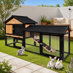Chicken Coop Rabbit Hutch Wooden Outdoor Pet House Large Run Cage 165cm Brown