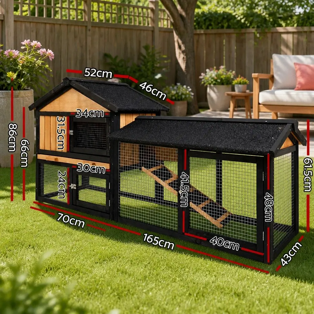 Chicken Coop Rabbit Hutch Wooden Outdoor Pet House Large Run Cage 165cm Brown