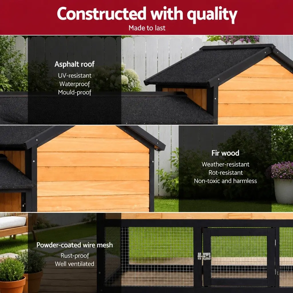 Chicken Coop Rabbit Hutch Wooden Outdoor Pet House Large Run Cage 165cm Brown