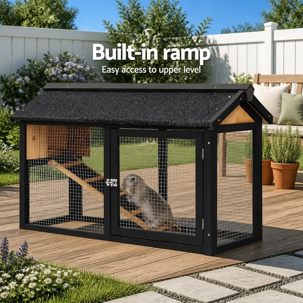Chicken Coop Rabbit Hutch Wooden Outdoor Pet House Large Run Cage 165cm Brown