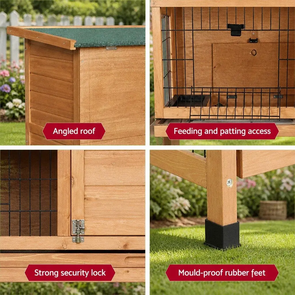 Rabbit Hutch Brown 91.5cm Wooden 3-Tier Outdoor Cage with Foldable Ramps and Security Locks