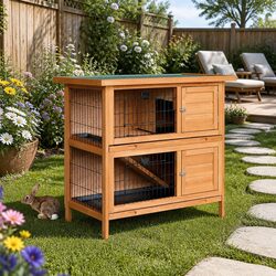 Rabbit Hutch Chicken Coop 91.5cm Large Wooden House Double Tier Cage Run Small