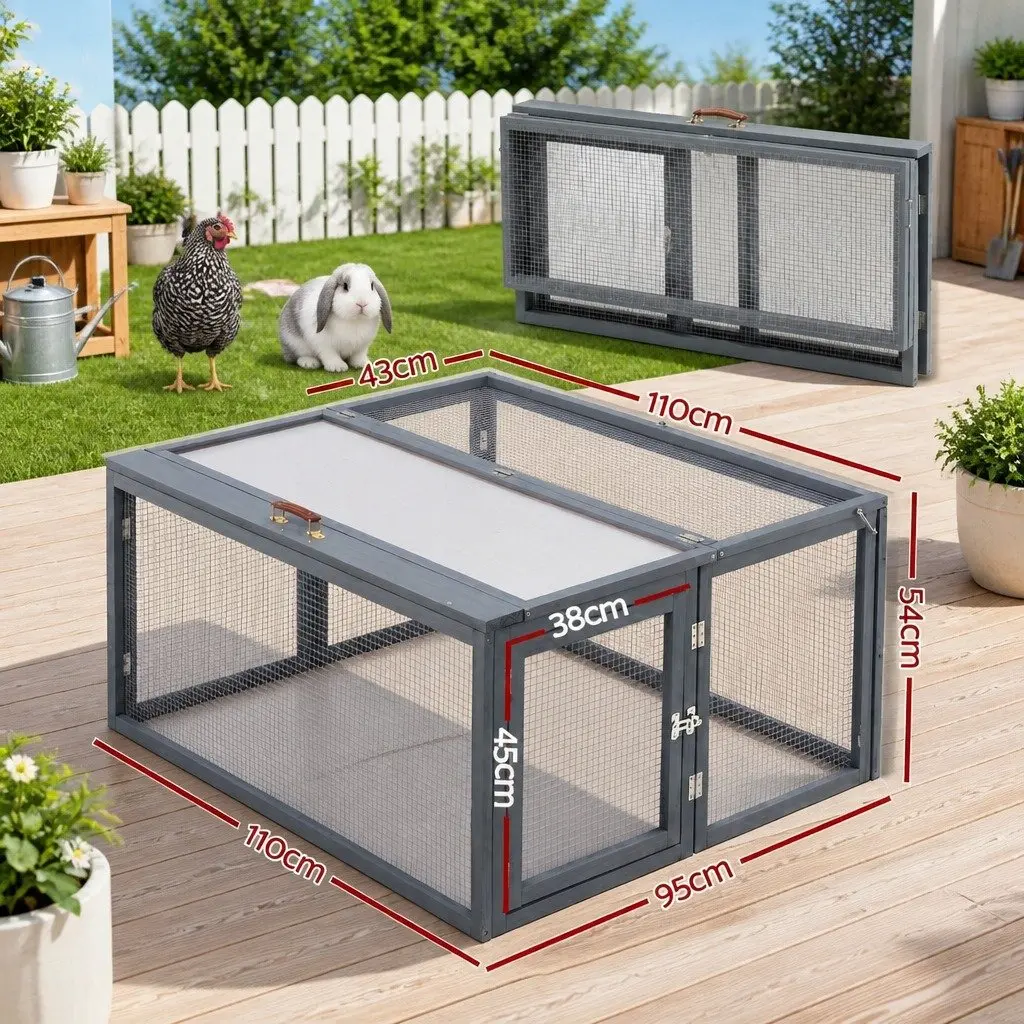 Portable Chicken Coop Grey 110cm Folding Outdoor Cage with Large Access Opening and Secure Locking Mechanisms