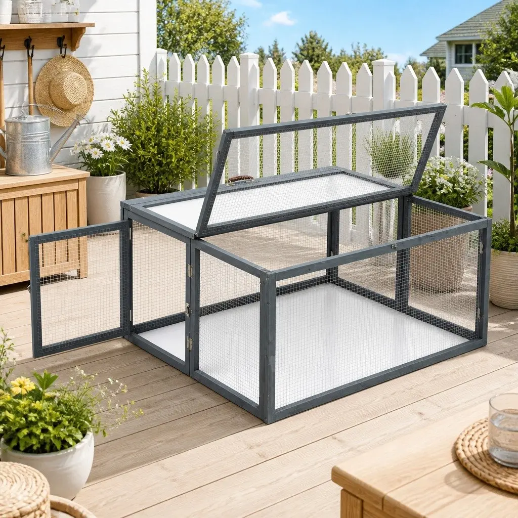 Portable Chicken Coop Grey 110cm Folding Outdoor Cage with Large Access Opening and Secure Locking Mechanisms