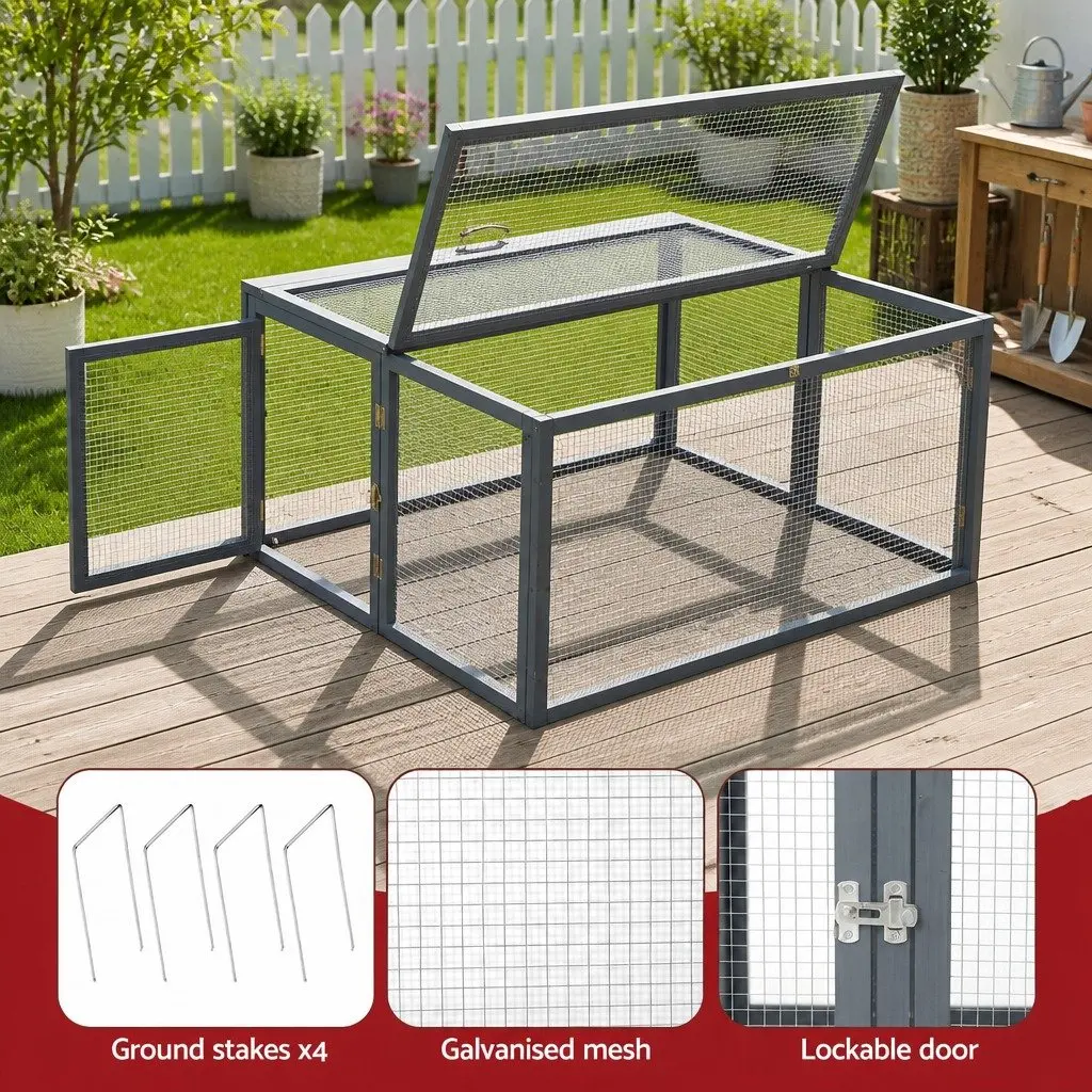 Portable Chicken Coop Grey 110cm Folding Outdoor Cage with Large Access Opening and Secure Locking Mechanisms