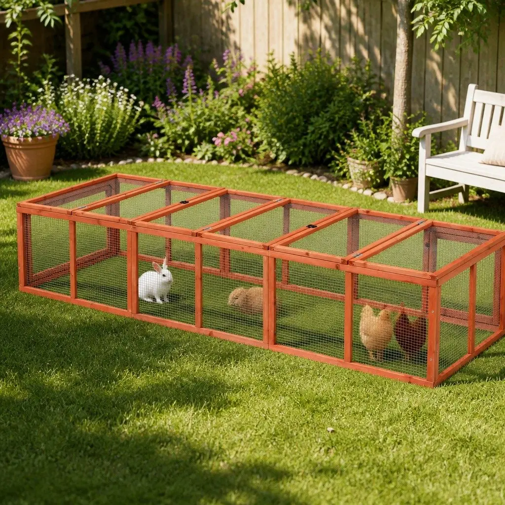 Wooden Chicken Coop Brown 240cm Large Outdoor Cage Play Area