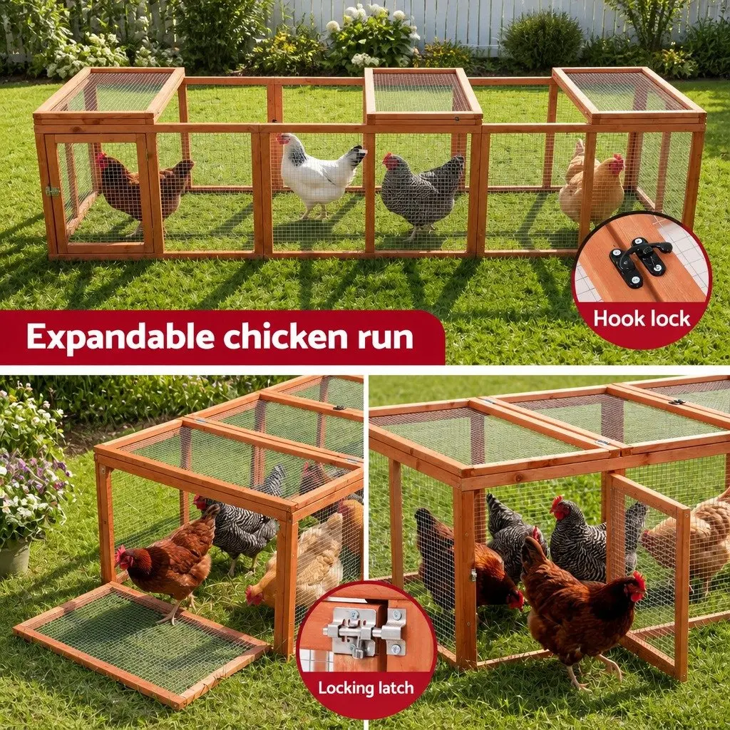 Wooden Chicken Coop Brown 240cm Large Outdoor Cage Play Area