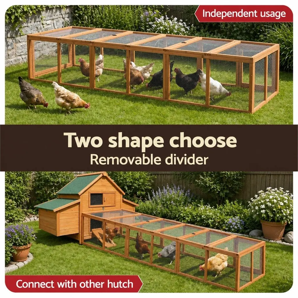 Wooden Chicken Coop Brown 240cm Large Outdoor Cage Play Area