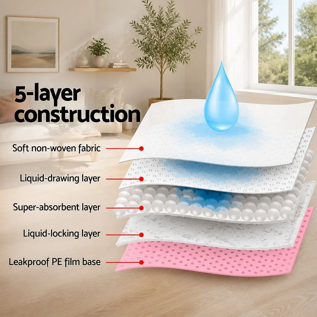 Pet Training Pads Pink 60x60cm Super Absorbent Five-layer Protection