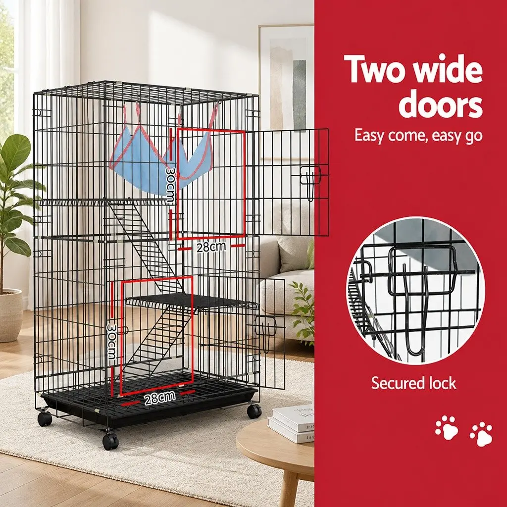 3 Level Small Animal Cage 100cm Indoor Hutch Rabbit Guinea Pig Ferret Black