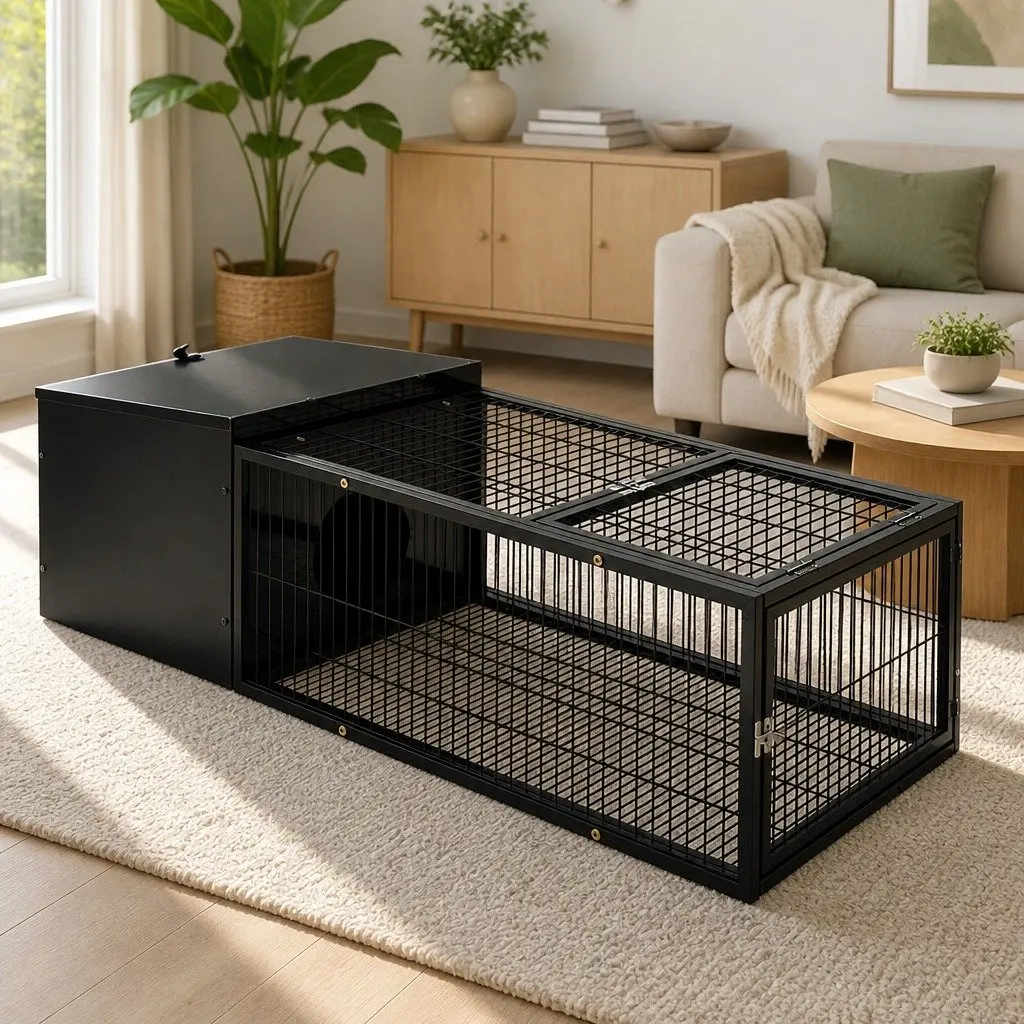 Rabbit Hutch Cage Black 122x52cm Enclosure Run Carrier Metal Frame for Small Pets