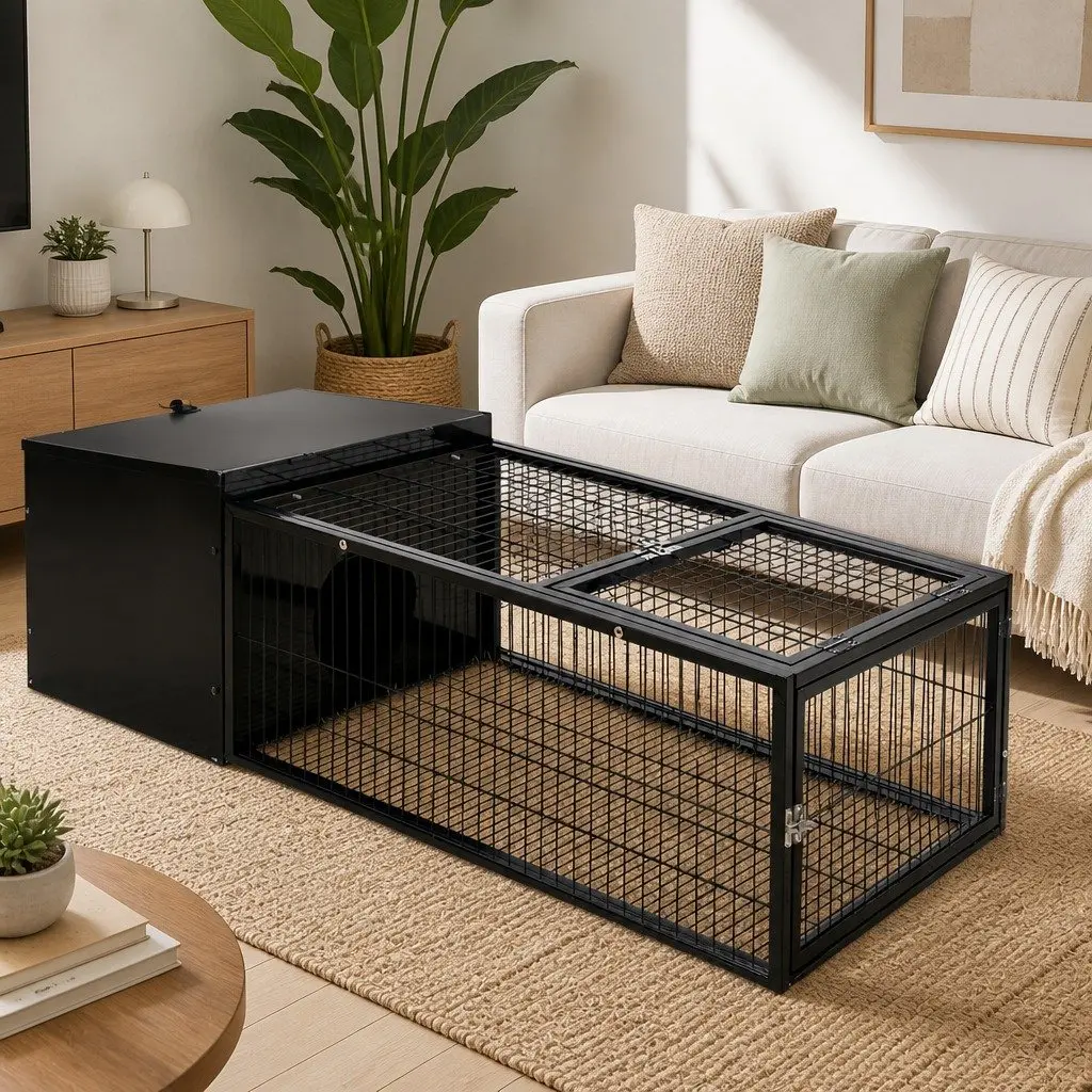 Rabbit Hutch Cage Black 122x52cm Enclosure Run Carrier Metal Frame for Small Pets