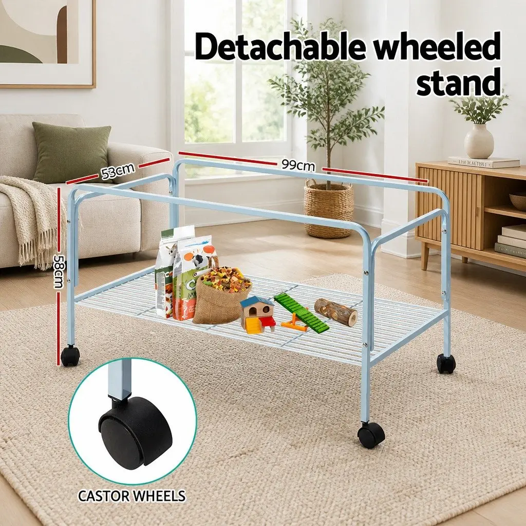 Indoor Rabbit Hutch 106cm with Stand and Castor Wheels Heavy Duty Steel Plastic Base for Small Animals