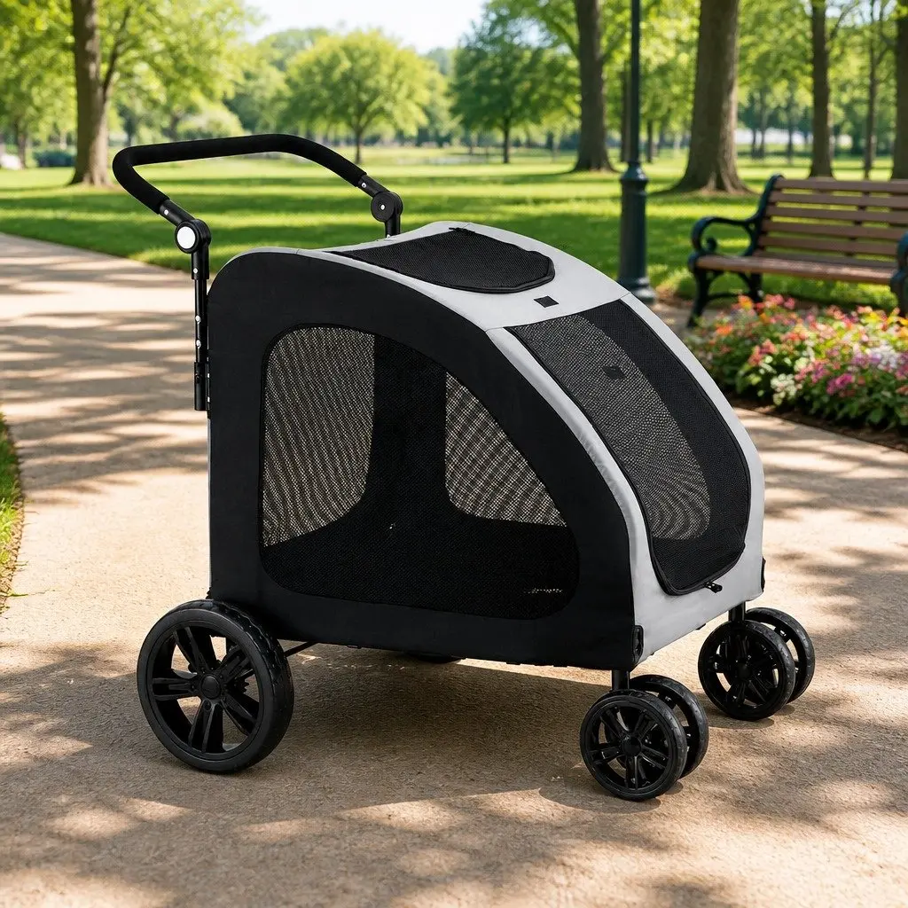 Pet Stroller Dog Pram Cat Carrier Travel Foldable 4 Wheels Trolley Spacious