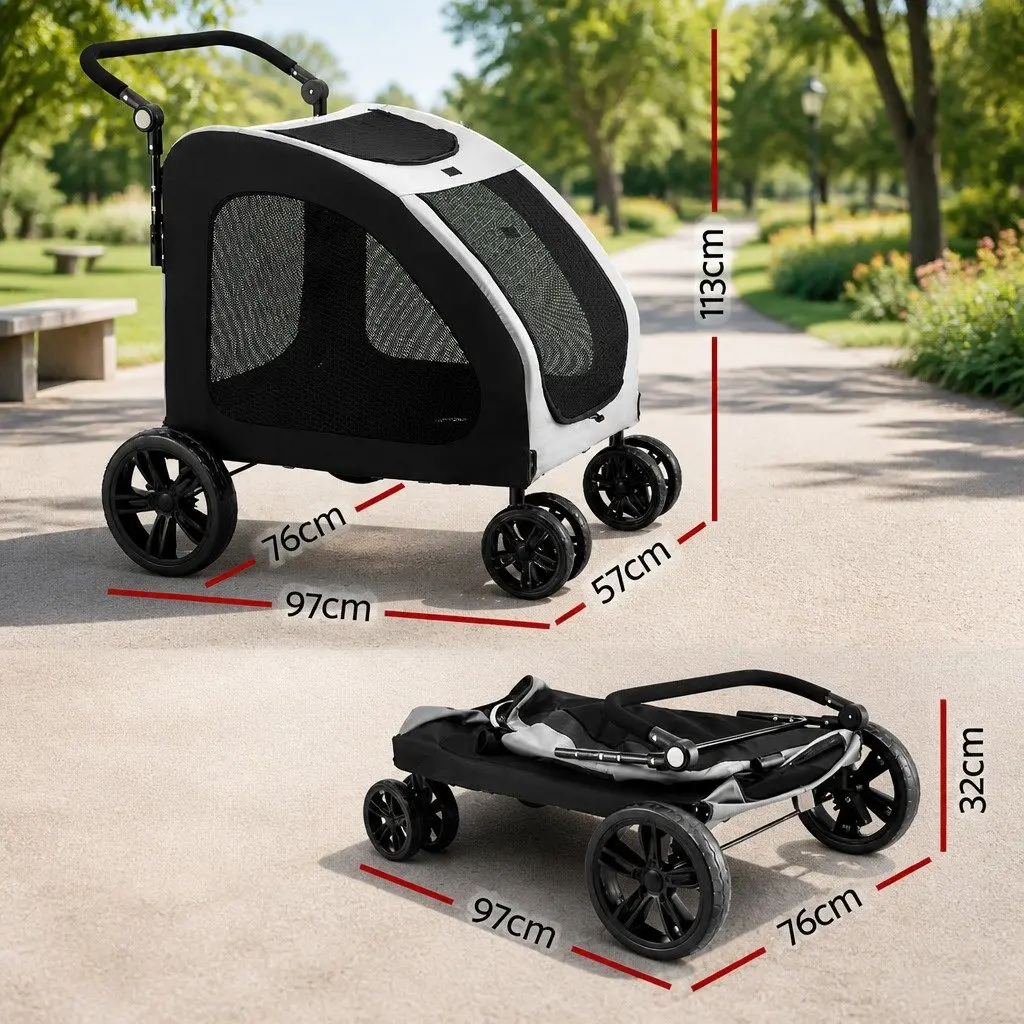 Pet Stroller Dog Pram Cat Carrier Travel Foldable 4 Wheels Trolley Spacious