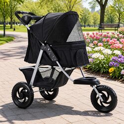 Pet Stroller Dog Pram Cat Carrier 3 Wheels Foldable Pushchair Travel Portable