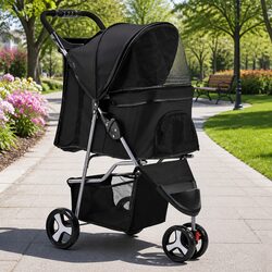 Pet Stroller Cat Carrier Dog Pram 3 Wheel Foldable Large Travel Pushchair Black