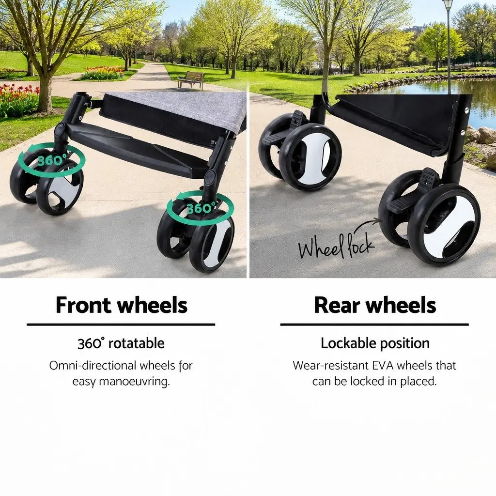 Pet Stroller Grey Large Foldable 3-in-1 Carrier Travel Pushchair with 360 Rotatable Wheels