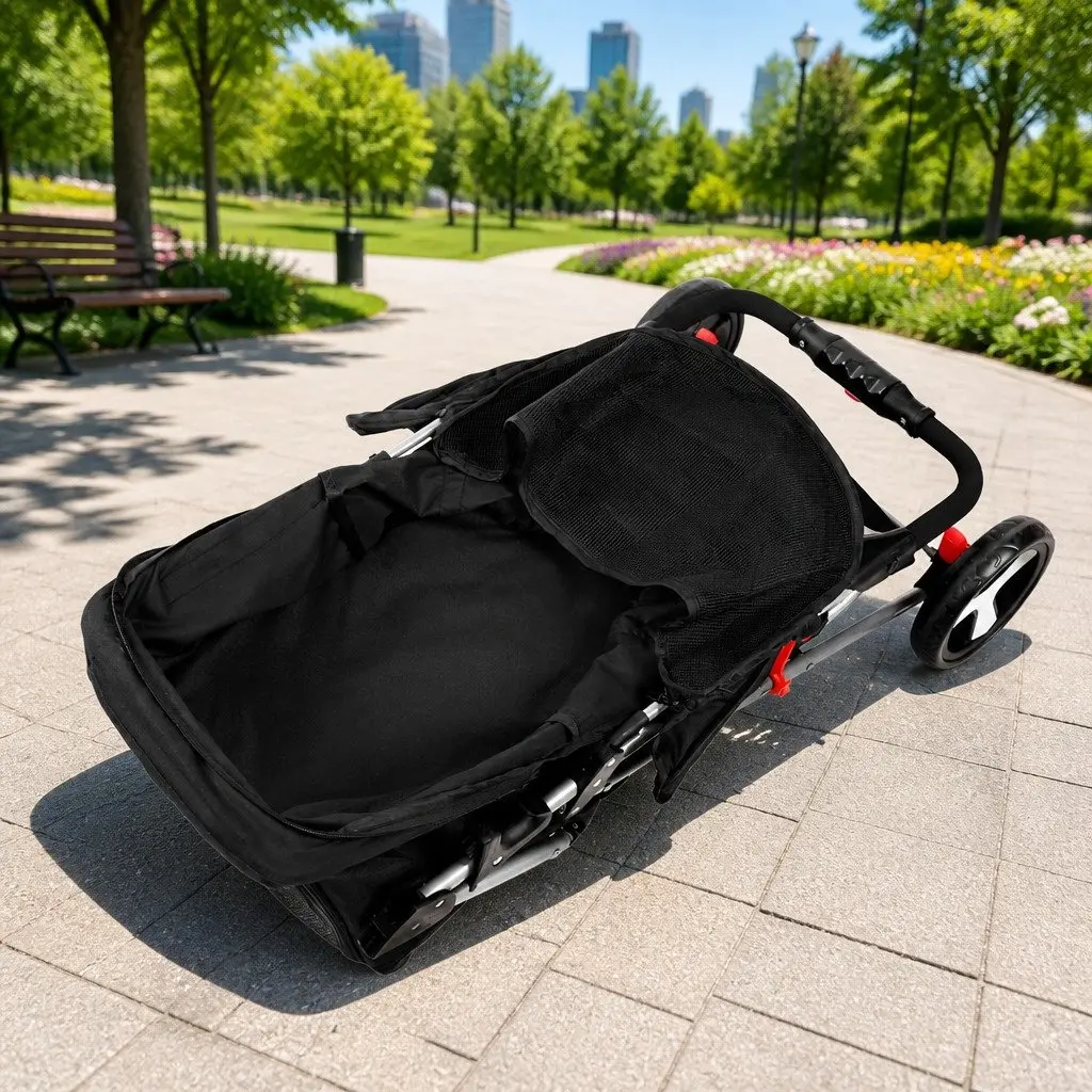 Pet Stroller Black Small Four Wheel Foldable Travel Pushchair Breathable Mesh