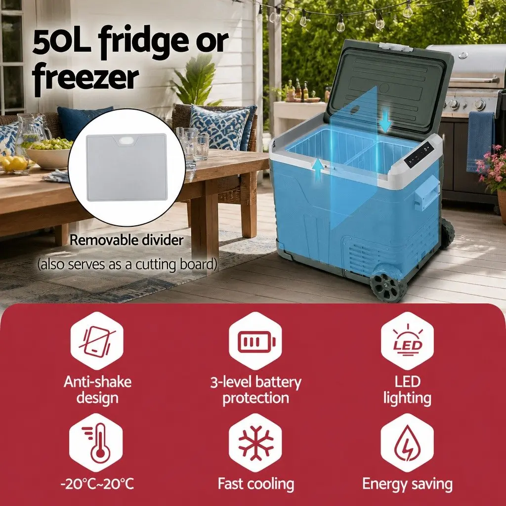 Portable Fridge Freezer 50L 12V 24V 240V Camping Cooler Green Outdoor