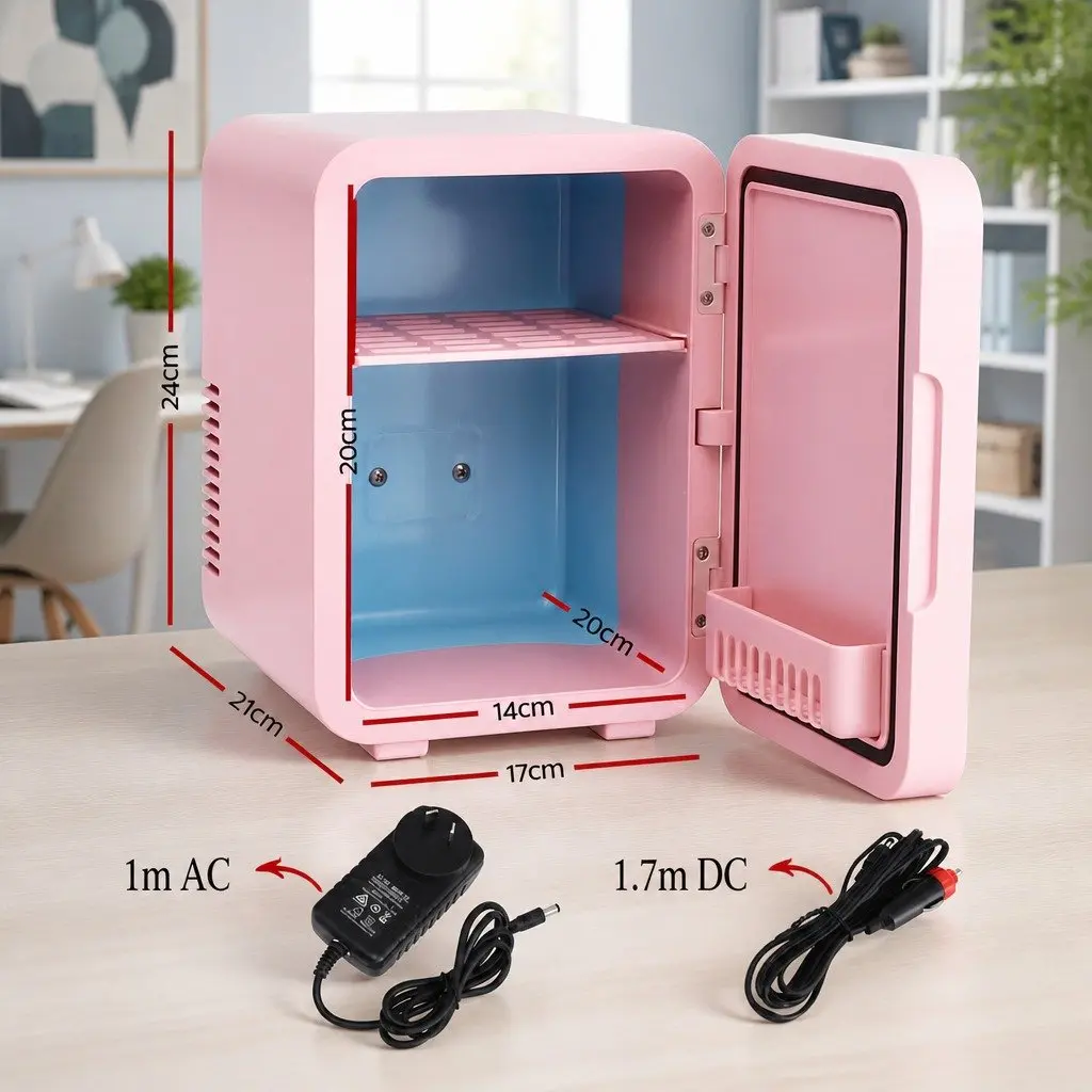 Mini Fridge Pink 4L Portable Skincare Cooler Warmer with LED Mirror