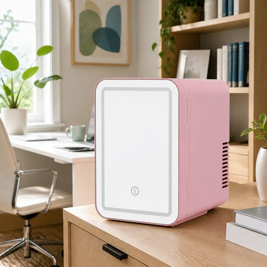 Mini Fridge Pink 4L Portable Skincare Cooler Warmer with LED Mirror