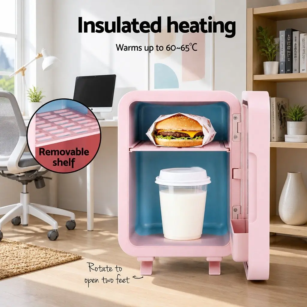Mini Fridge Pink 4L Portable Skincare Cooler Warmer with LED Mirror