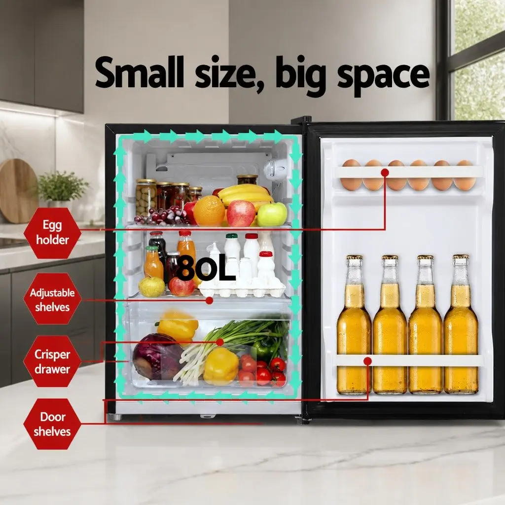80L Portable Fridge Bar Upright 12V 24V 240V Camping Caravan Cooler Black