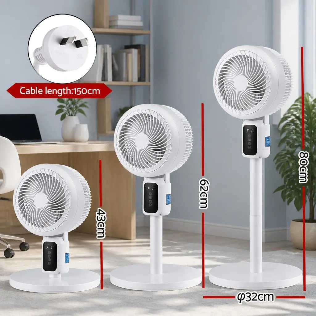 Pedestal Fan White Height Adjustable Remote Control 3 Speed 12H Timer
