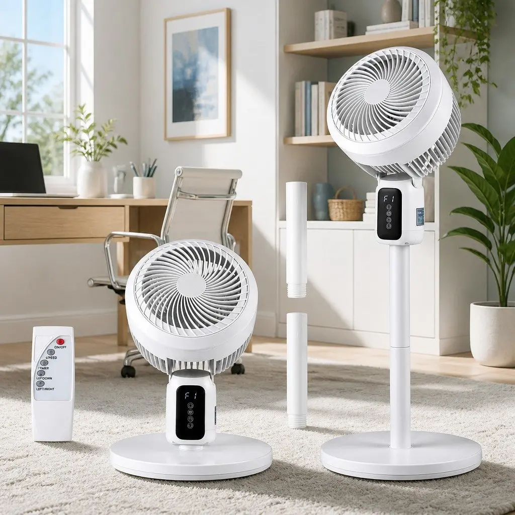 Pedestal Fan White Height Adjustable Remote Control 3 Speed 12H Timer