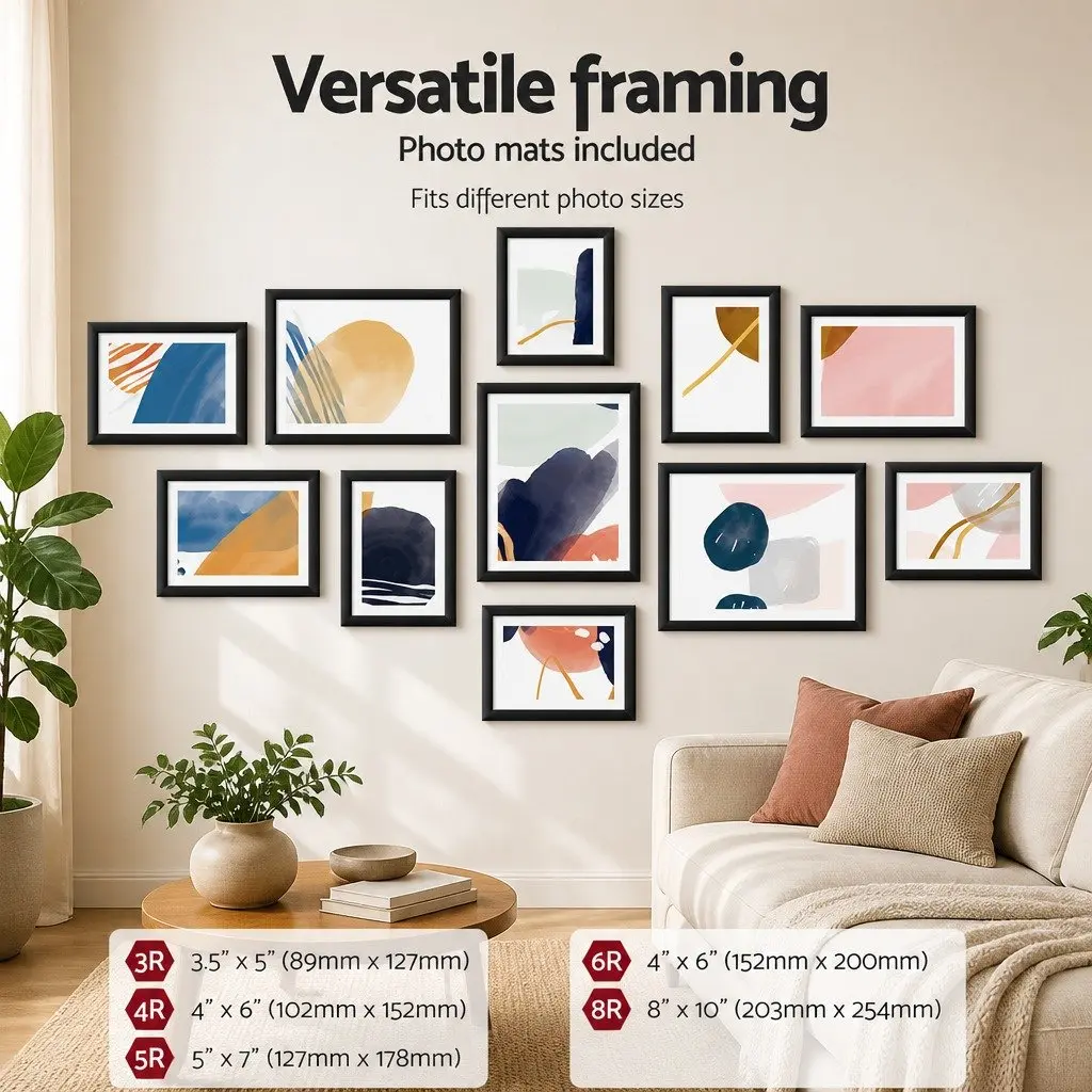 Photo Frame Set 11 Pieces 5x7" 6x8" 8x10" Black Wall Hanging Picture Frames