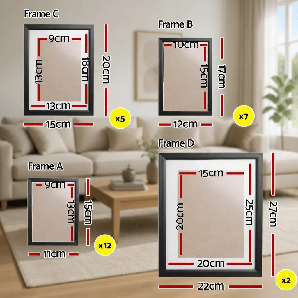 Photo Frame Set Black 26 Piece Multiple Sizes 3.5x5 4x6 5x7 8x10 Wall Art Display