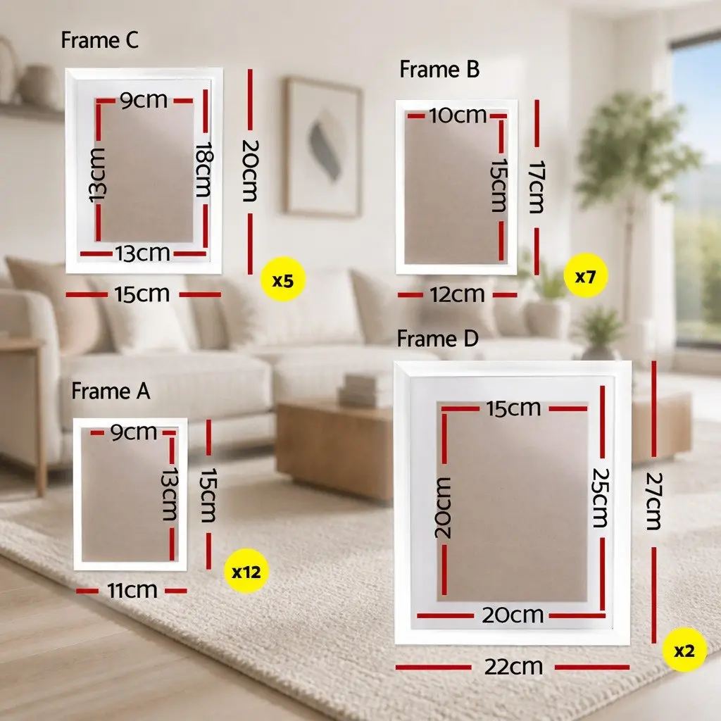 Photo Frame Set White 26 Piece Multiple Sizes 3.5x5 4x6 5x7 8x10 Wall Art Display
