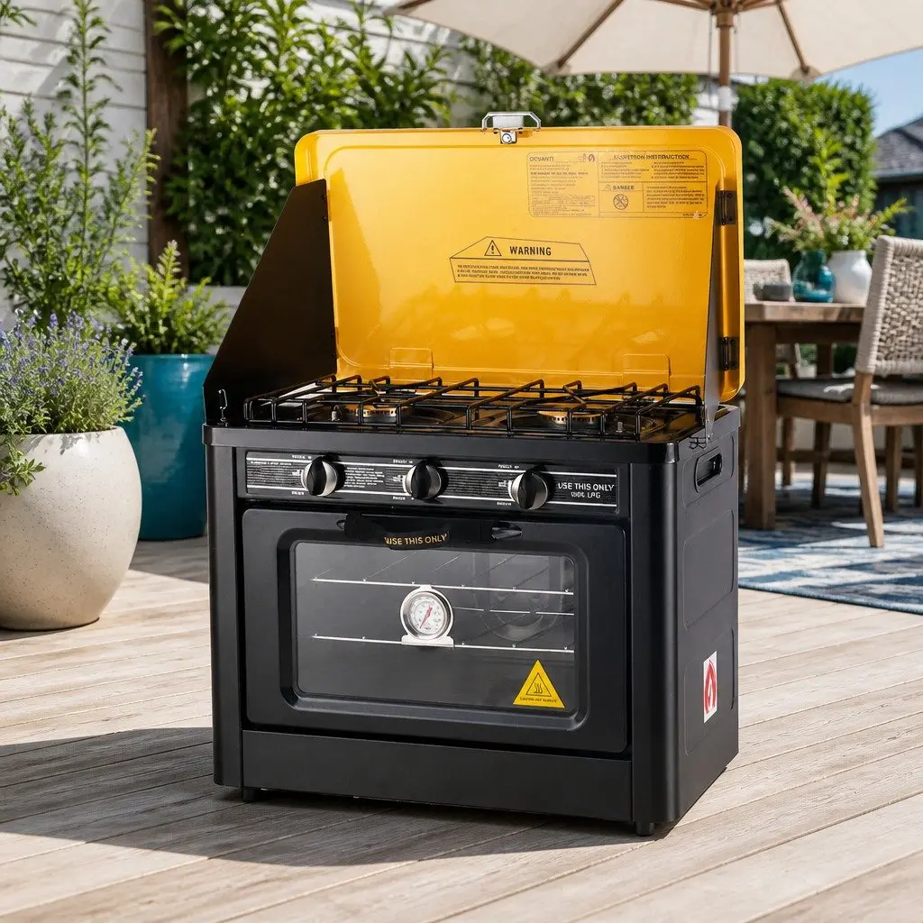Portable Gas Oven Stove Black Yellow Dual Burner Outdoor Cooking