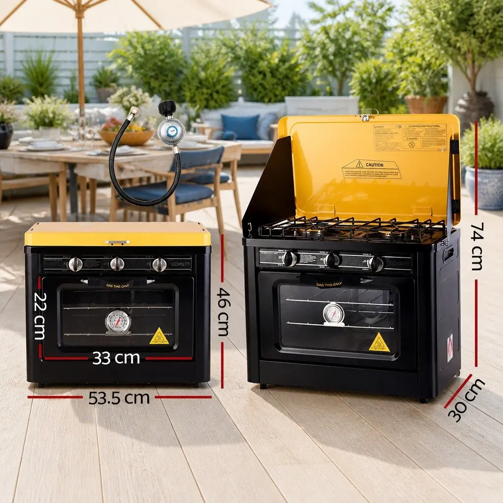 Portable Gas Oven Stove Black Yellow Dual Burner Outdoor Cooking