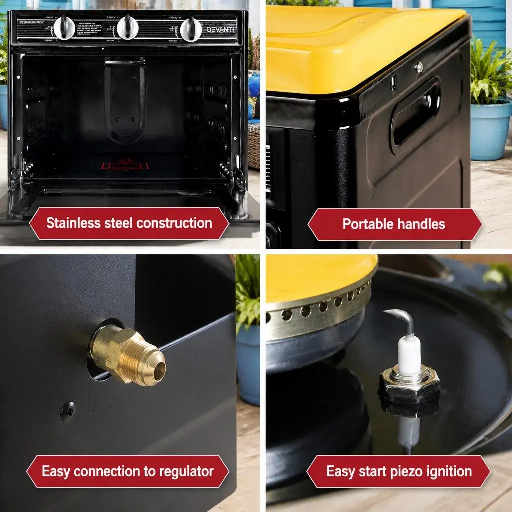 Portable Gas Oven Stove Black Yellow Dual Burner Outdoor Cooking