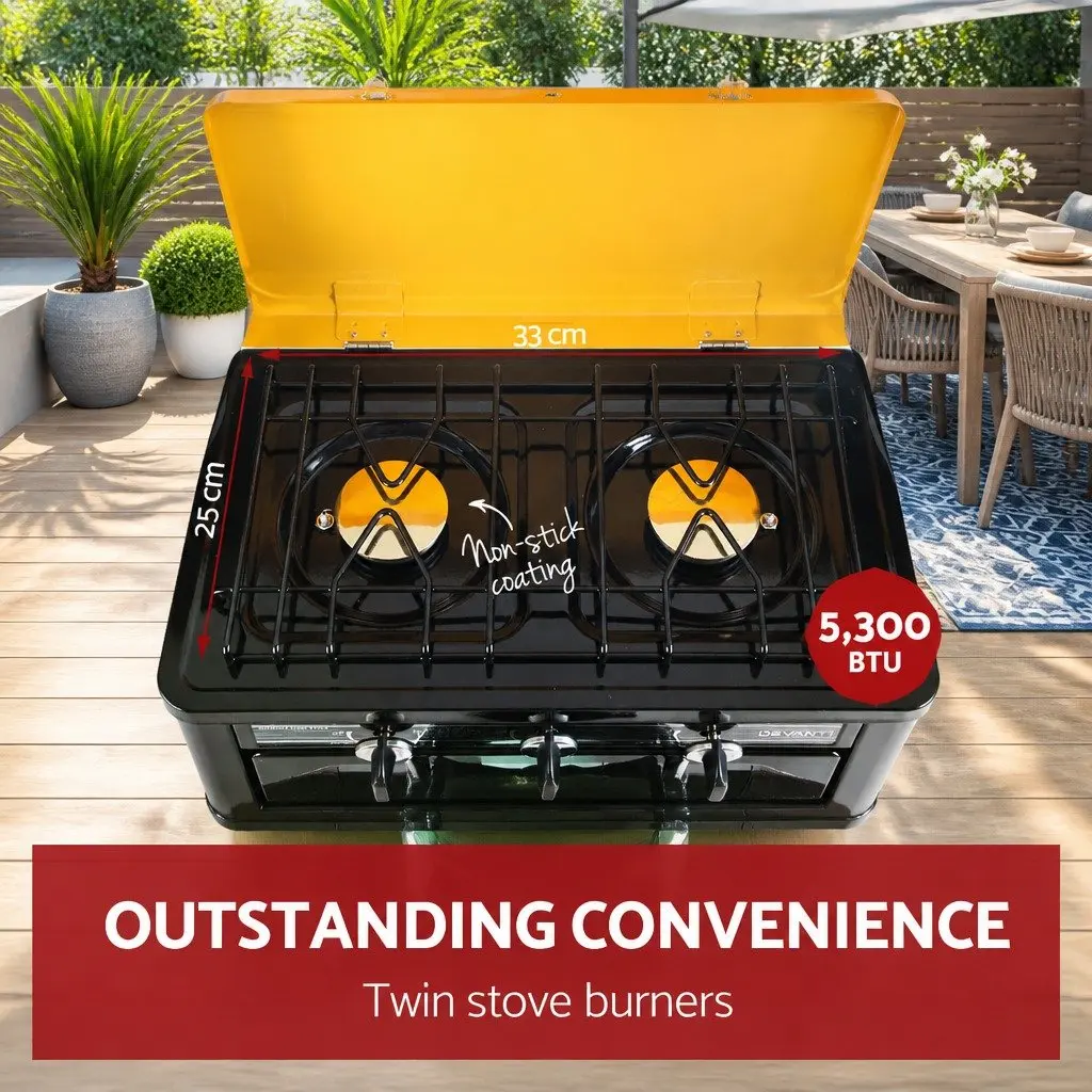 Portable Gas Oven Stove Black Yellow Dual Burner Outdoor Cooking