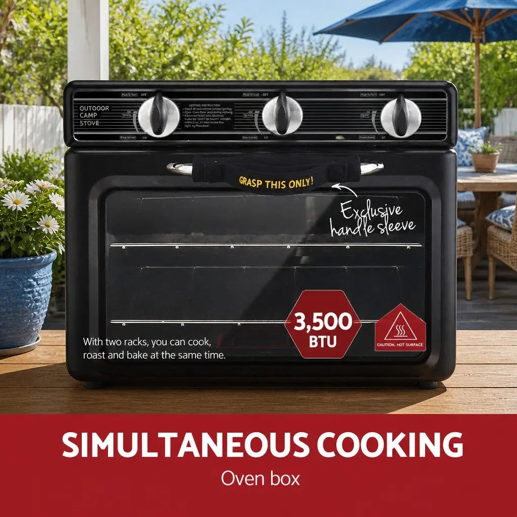 Portable Gas Oven Stove Black Yellow Dual Burner Outdoor Cooking