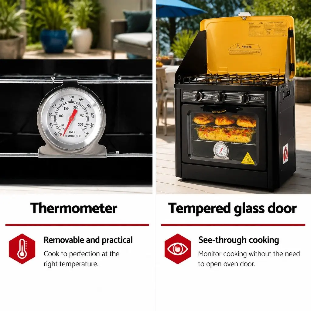 Portable Gas Oven Stove Black Yellow Dual Burner Outdoor Cooking