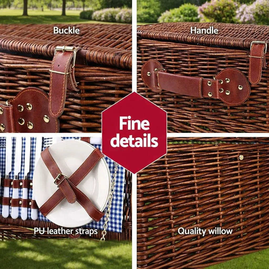 4 Person Picnic Basket Dark Grey Insulated Cooler Blanket Stainless Steel Cutlery