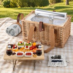 Compact 4 Person Picnic Basket with Wine Table & Cooler