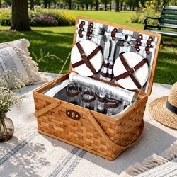 Concise 4-Person Picnic Basket with Cooler and Blanket