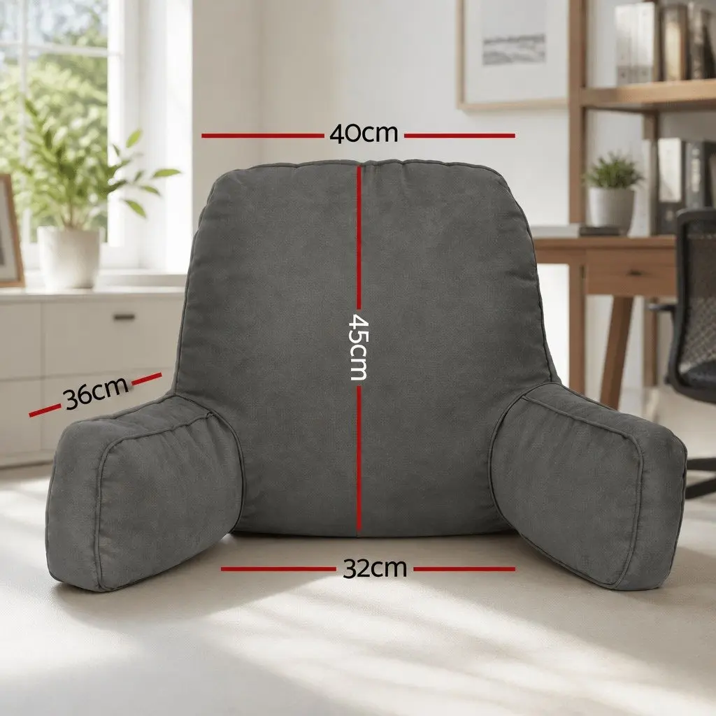 Reading Pillow Grey 49x49x15cm Ergonomic Armrests Sturdy Lumbar Support
