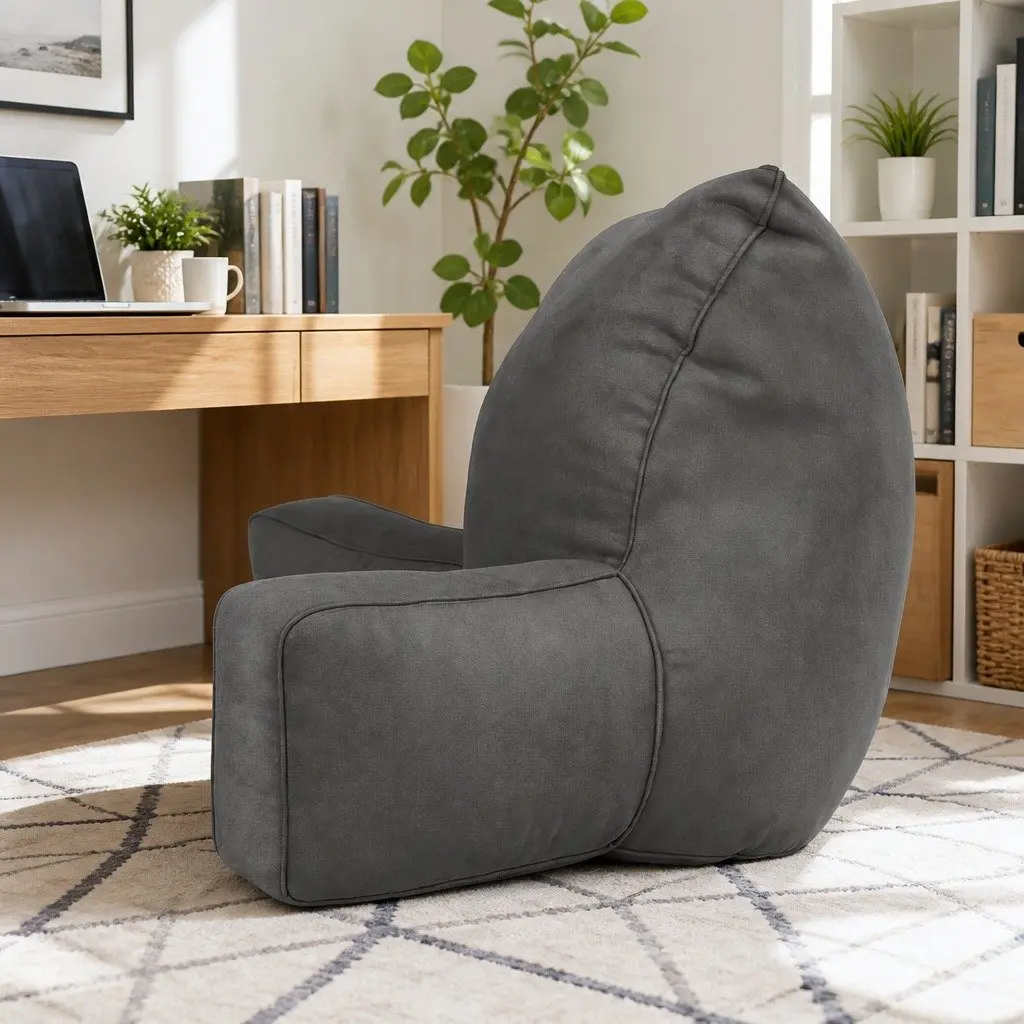 Reading Pillow Grey 49x49x15cm Ergonomic Armrests Sturdy Lumbar Support