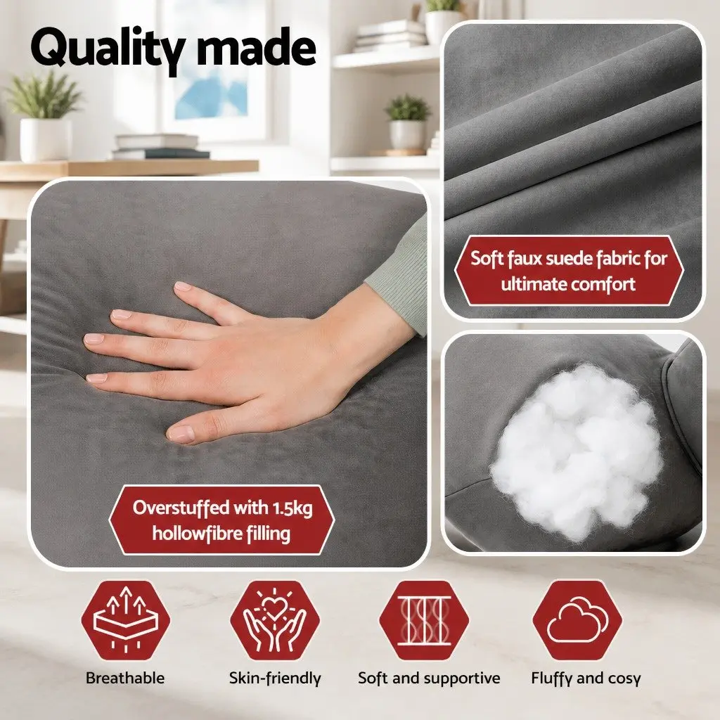 Reading Pillow Grey 49x49x15cm Ergonomic Armrests Sturdy Lumbar Support