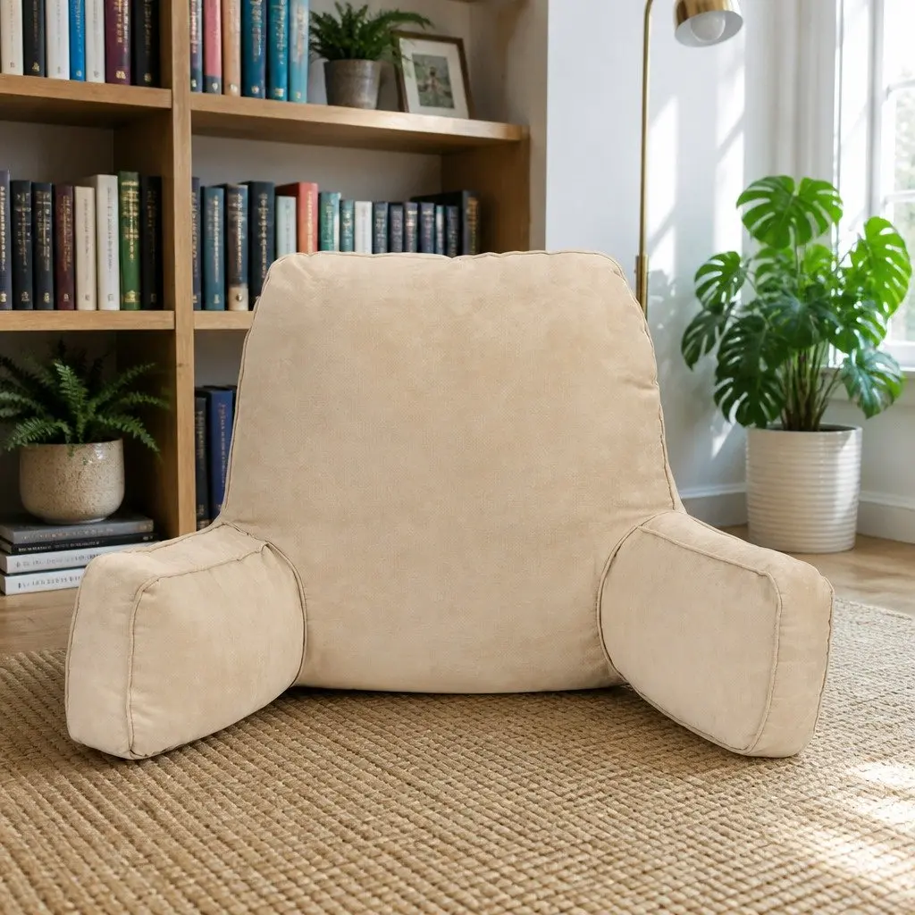 Reading Pillow Oatmeal Ergonomic Back Rest Cushion with Armrests
